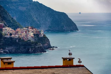 Gordijnen Panoramic view of the town of Corniglia one of the famous Cinque Terre Liguria Italy © Paolo Borella
