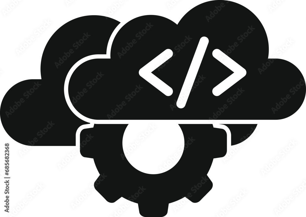 Poster cloud gear support icon simple vector. mobile server app. code interface