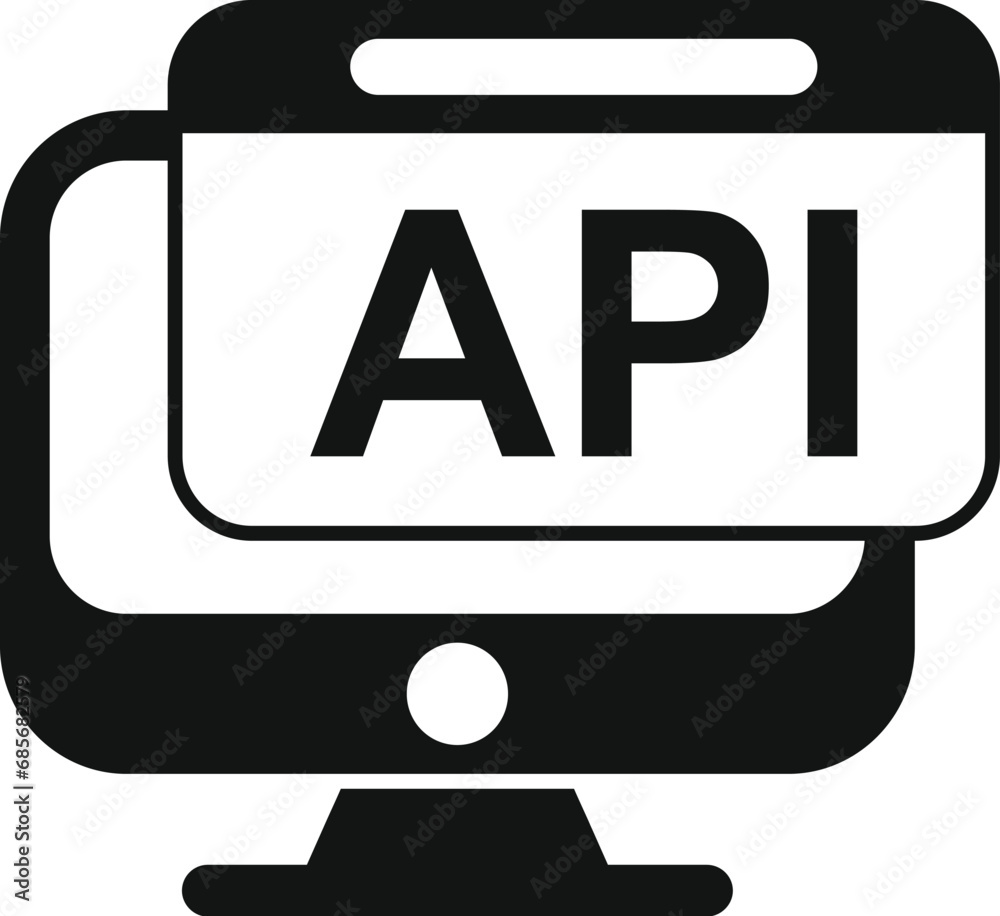 Sticker Api monitor icon simple vector. Code gear hosting. Seo coder service