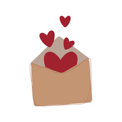 Love letter and hearts. Greeting card for Valentine's Day