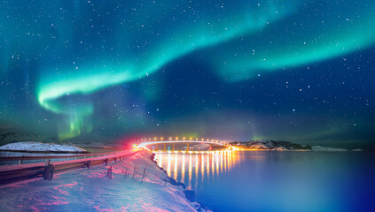 Sommaroy Bridge is a cantilever bridge connecting the islands of Kvaloya and Sommaroy with Aurora...
