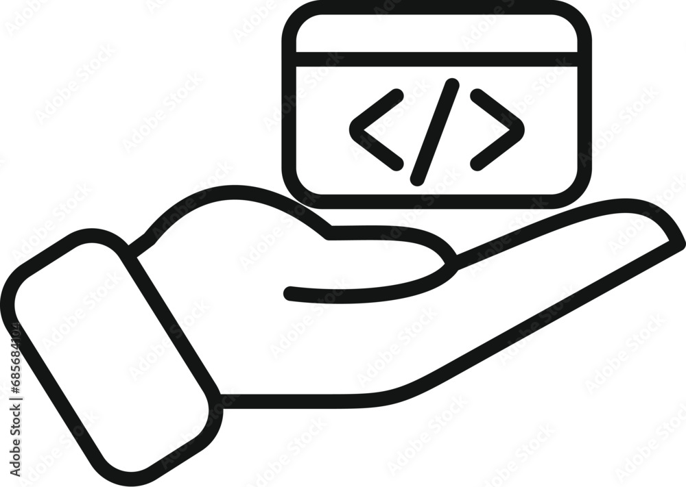 Poster care api code icon outline vector. gear hosting server. internet cloud data