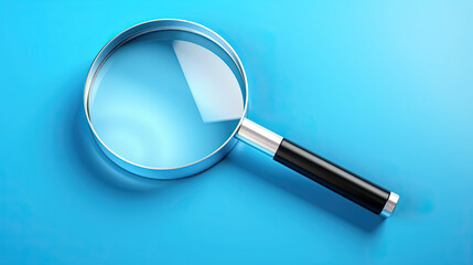 top view magnifying glass on a blue background