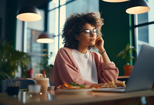 Young Ethic Woman Enjoys Eating Tasty Lunch