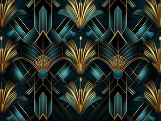 Art Deco Elegance: Geometric Fans and Arch Patterns in Gold and Teal