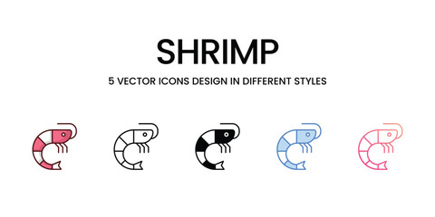 Shrimp Icons set. Suitable for Web Page, Mobile App, UI, UX and GUI design. Vector stock illustration.