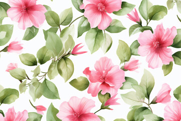 Obraz premium Watercolor floral border wreath with green leaves, pink peach blush and flower branches