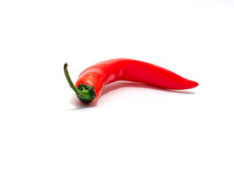 One chili pepper isolated over white background. Fresh hot pepper on photo. Horizontally