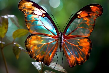 Sunlight filtering through the translucent wings of a painted butterfly.