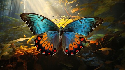 Sunlight filtering through the wings of a painted butterfly.