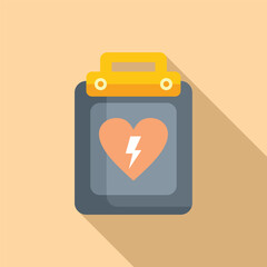 Electric defibrillator icon flat vector. Health automatic care. Cardiac support - obrazy, fototapety, plakaty