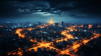 Aerial view of city with a different roads.