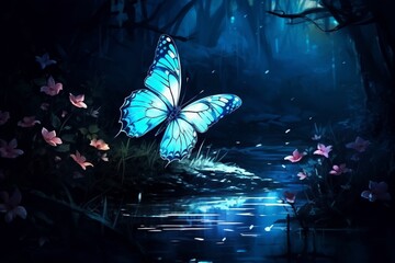 The ethereal beauty of a painted butterfly under the gentle moonlight.