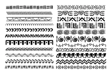 Zelfklevend behang Boho Set african tribal motive border in doodle hand drawn style from geometrical shapes isolated on white background. boho scandinavian srtoke, traditional native decor.