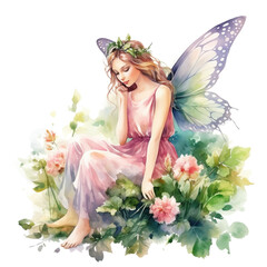 Obraz na płótnie Canvas Watercolor Fairy tale Beauty in the Garden Mystical Botanical Wonderland Art