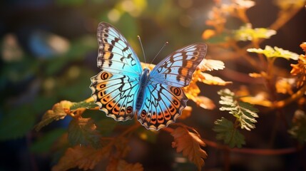 The iridescent colors of a painted butterfly in the morning sun.