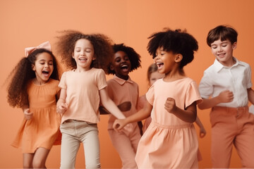Happy children dancing at a matinee, AI
