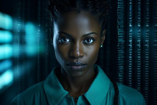 Generative AI portrait of cyberpunk system administrator programmer hacker person