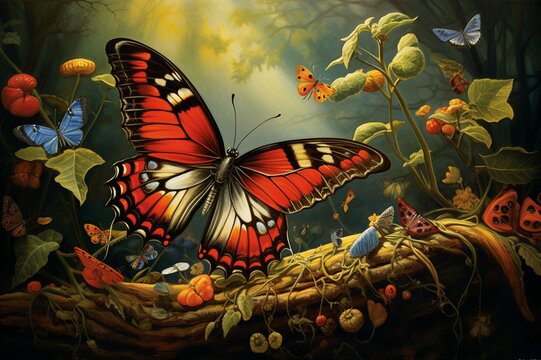 The transformation of a caterpillar into a painted butterfly, a journey of change.