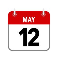 12 May, calendar date icon on white background.