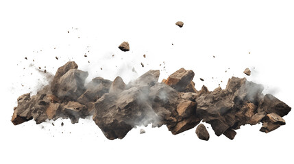 Stone destruction in the air on a transparent background