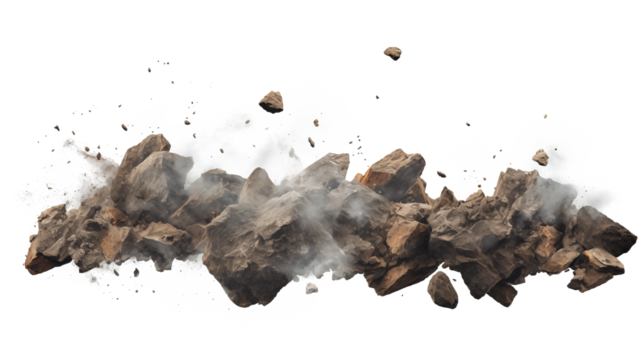 Stone destruction in the air, cut out - stock png.