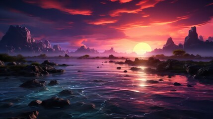 sunset over the lake