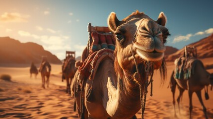 camel in the desert - obrazy, fototapety, plakaty