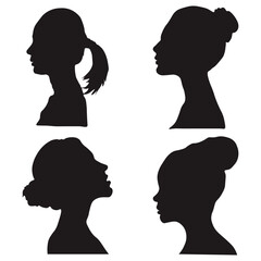 Woman Side Face Silhouette. Vector Illustration Set. 