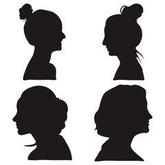 Woman Side Face Silhouette. Vector Illustration Set. 