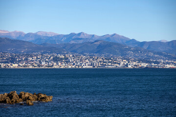 Fototapeta premium View across the Baie des Anges (Bay of Angels) in Antibes in the south of France