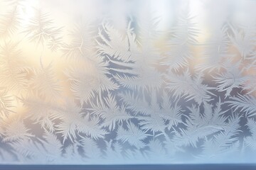 Eiskristalle auf eine Glasscheibe. Eis im Winter am Fenster. Frost an einer Scheibe mit Kristallen aus Eis.
