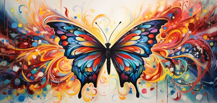 A painted butterfly in a dreamy, abstract world of colors and patterns. © Studio Romantic