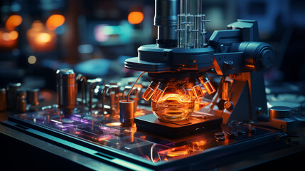 Fototapeta premium Microscope and different test tubes.