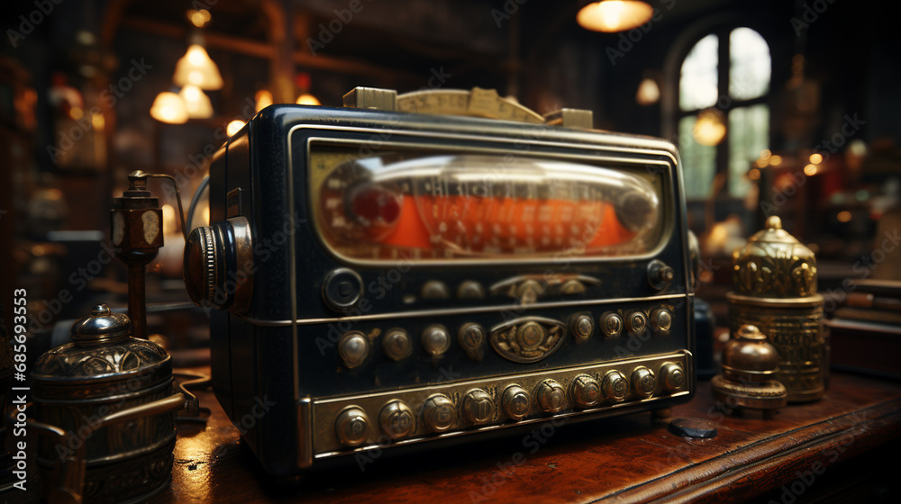 Wall mural old radio in antique shop.