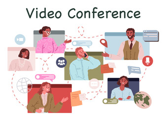 Video conference. Vector illustration. The video calling feature allows us to see and talk to others in real time Videoconferencing has transformed way we connect and collaborate online Video chat
