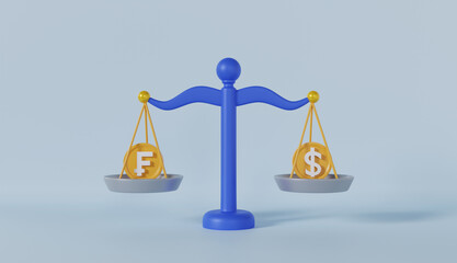 Franc Coin of Cryptocurrency with Scales on Blue Background