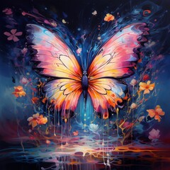 A painted butterfly in a dreamy, abstract world.