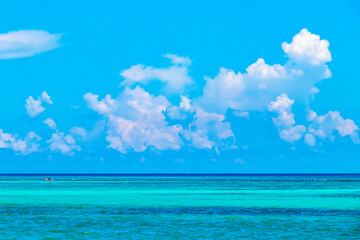 Tropical Caribbean beach clear turquoise water Playa del Carmen Mexico.