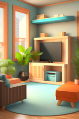 Low poly:interior of living room in an apartment, Ai generated