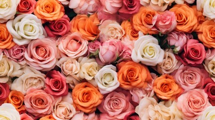 Pink, orange, and white bunch of roses, tile background