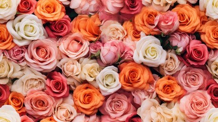 Fototapeta premium Pink, orange, and white bunch of roses, tile background