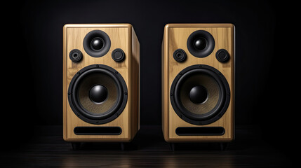 wooden speakers isolated on a black background