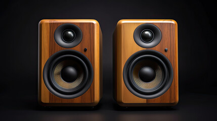 wooden speakers isolated on a black background