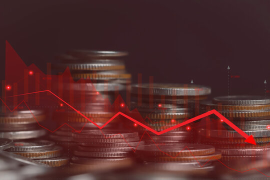 crisis economic global to red graph chart. war to Impact Business and industry. concept of financial bank economy downturn, bubble bursting crisis, down the stock market in recession, risk investment