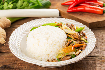 Chinese cuisine: Delicious fried lamb with rice