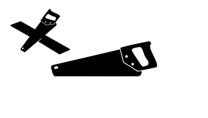 Hand saw, sawing with a hand saw, black isolated silhouette
