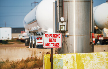 Restricted area, warning sign, tanks with fuel