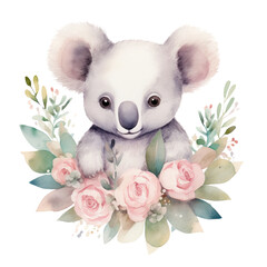 Love in Bloom: Koala and Watercolor Petals Cute Couple Koala flower