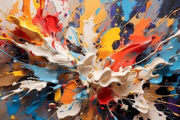Dynamic Splashes: Vibrant Action Painting Unleashes Spontaneous Brushstrokes and Energetic Splatters in a Visually Compelling Canvas